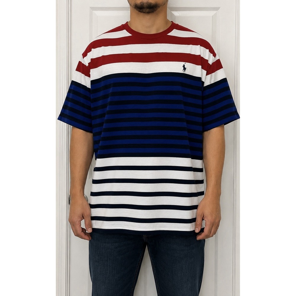 Polo Ralph Lauren XLG Red White Blue Striped Tee Classic Fit Cotton Nautical